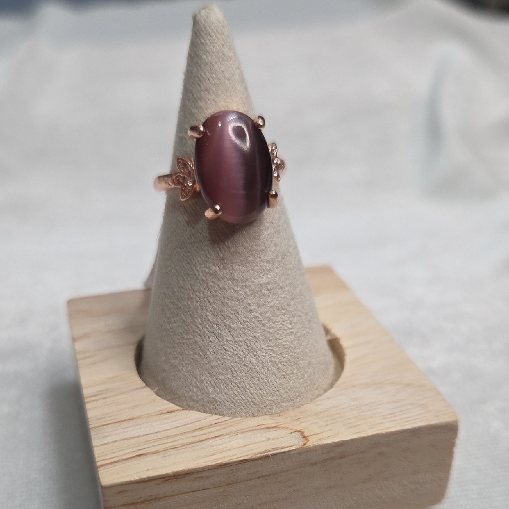Women's Purple Cat Eye Stone Fashion Ring Rose Gold Tone Band Boho Unique NWOT